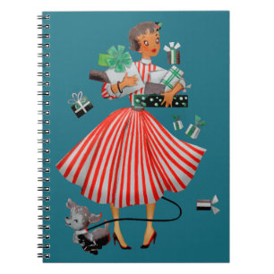 Caderno Espiral Natal de 1950 Senhora Vintage