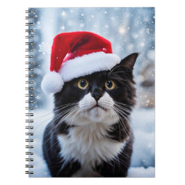 Caderno Espiral Natal de gato preto e branco