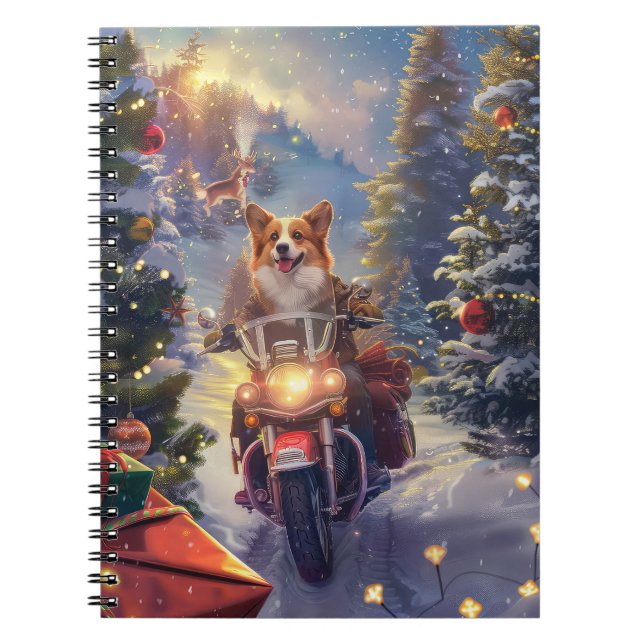 Caderno Espiral Natal de Motocicleta Corgi (Frente)