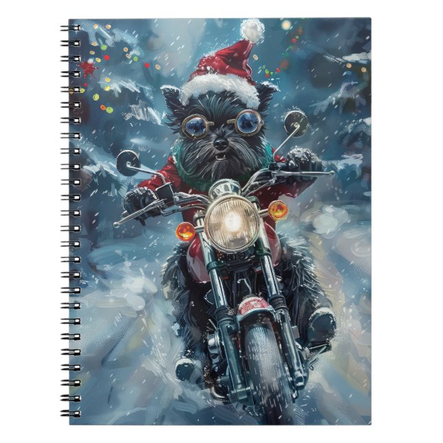 Caderno Espiral Natal de Motocicleta de Cachorro Affenpinscher (Frente)