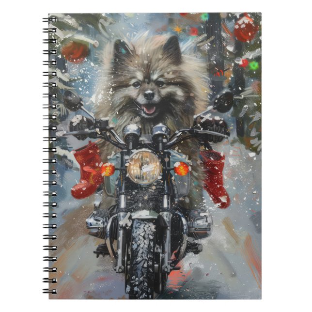 Caderno Espiral Natal de Motocicleta de Keeshond (Frente)