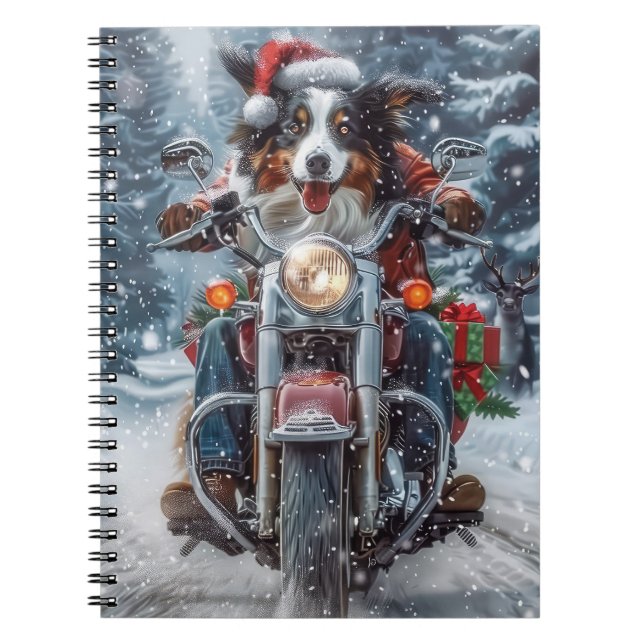 Caderno Espiral Natal de Motocicleta de Shepherd Australiano (Frente)