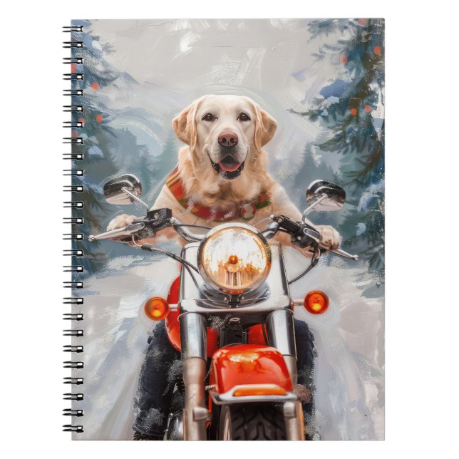 Caderno Espiral Natal de Motocicleta do Cachorro Labrador (Frente)