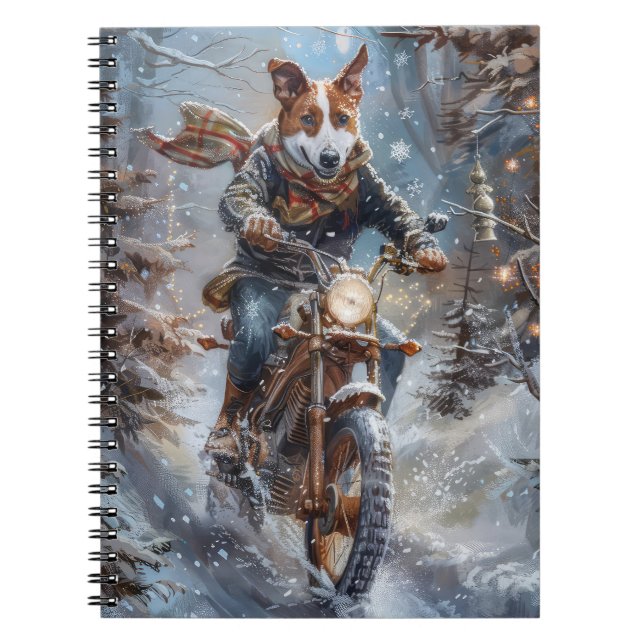 Caderno Espiral Natal de Motocicmocicleta de Basenji (Frente)