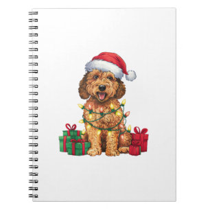 Caderno Espiral Natal de Santa Hat Labradoodle Dog