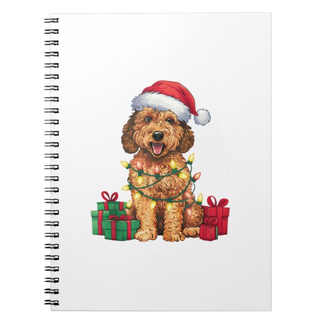 Caderno Espiral Natal de Santa Hat Labradoodle Dog (Frente)