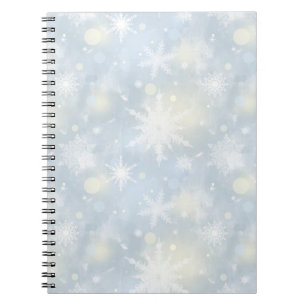 Caderno Espiral natal,design,branco,flocos de neve,luz,cinza,azul,