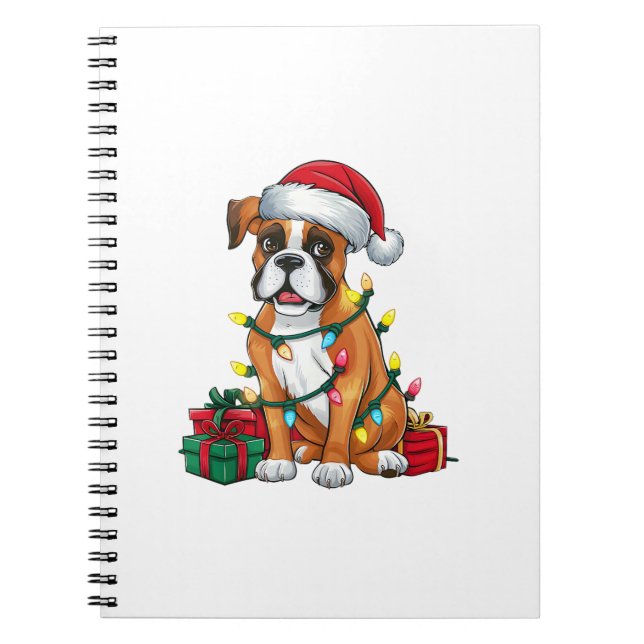 Caderno Espiral Natal do Cachorro de Santa Hat Lighting (Frente)