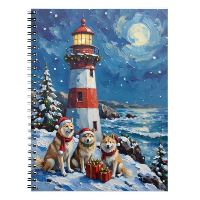 Caderno Espiral Natal do Farol de Natal Samoyed (Frente)