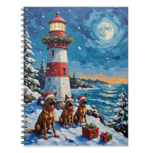 Caderno Espiral Natal do Malinois Belga Farol de Natal Férias