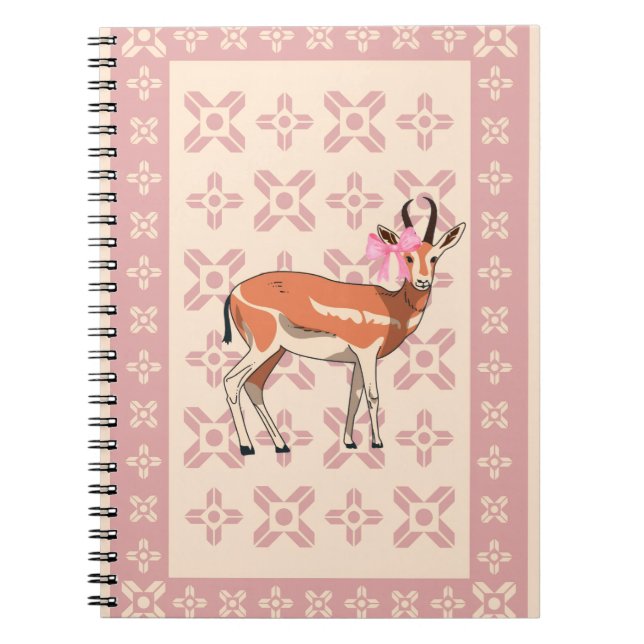 Caderno Espiral Natal Elegante Rosa com padrão de corça (Frente)