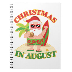 Caderno Espiral Natal Em August Papais noeis Beach Surfboard