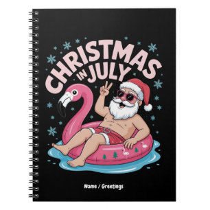 Caderno Espiral Natal em Julho Papai Noel Flamingo Verão Divertido