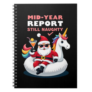 Caderno Espiral Natal Em Julho Papai Noel no Flutuador de Piscina 