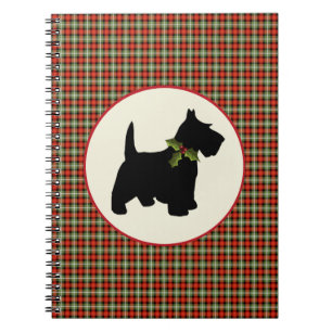Caderno Espiral Natal escocês da xadrez do cão do Scottie