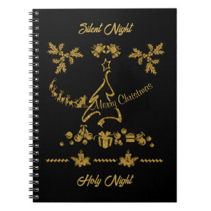 Caderno Espiral Natal Feliz Glitter Dourado, Papai Noel