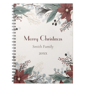 Caderno Espiral Natal floral de Cor Vermelha e Branca Personalizad