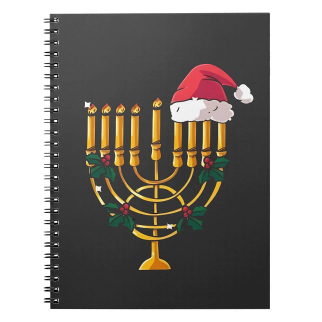 Caderno Espiral Natal Hanukkah Papais noeis judeus Menorah (Frente)