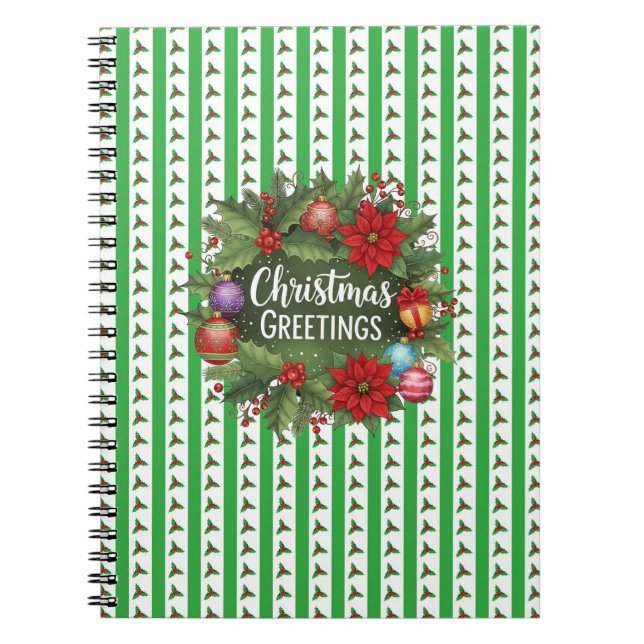 Caderno Espiral Natal Holly Pattern com coroa (Frente)