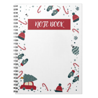 Caderno Espiral Natal Ilustrado Fofo Vermelho e Verde