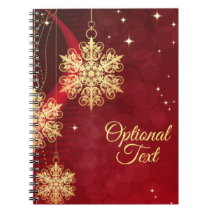 Caderno Espiral Natal Personalizado do Floco de Neve Vermelho e Do
