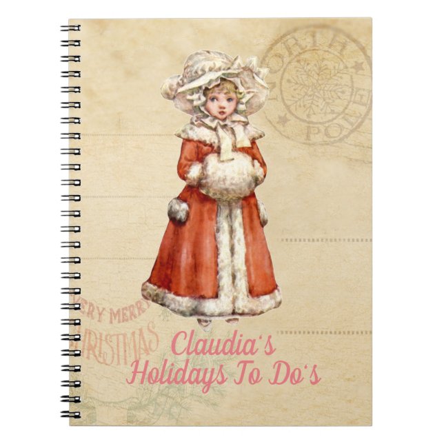 Caderno Espiral Natal Personalizado do Pequeno Caroler Vitoriano (Frente)