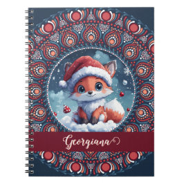 Caderno Espiral Natal Personalizado Kawaii Fox Dot Mandala