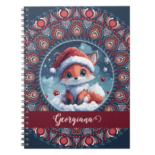 Caderno Espiral Natal Personalizado Kawaii Fox Dot Mandala