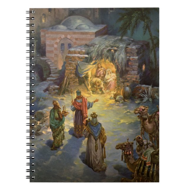 Caderno Espiral Natividade de Natal Antiga com Magos Visitantes (Frente)