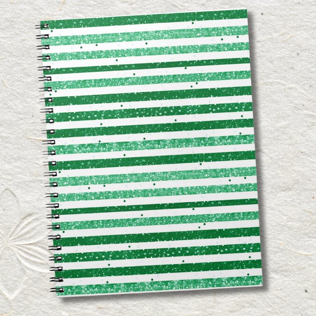 Caderno Espiral Nature Green White Horizontal Glitter Stripes (Criador carregado)