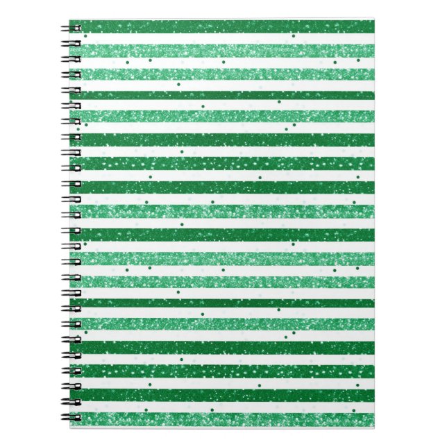 Caderno Espiral Nature Green White Horizontal Glitter Stripes (Frente)