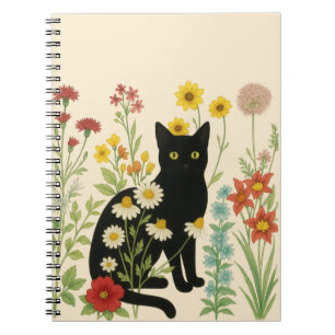 Caderno Espiral Natureza Botânica – Gata Preta no Jardim de Flores