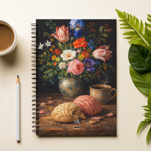 Caderno Espiral Natureza-Morta com Concha Floral   Monograma