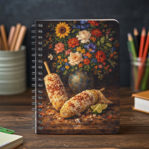 Caderno Espiral Natureza-Morta Floral Elote Monograma
