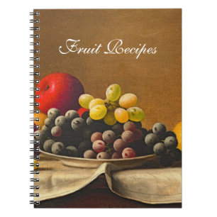 Caderno Espiral Natureza Morta, Maçãs, Uvas, Receitas de Frutas