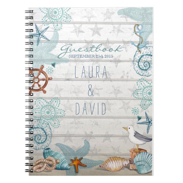 Caderno Espiral Nautical Beach Wedding Guestbook (Frente)