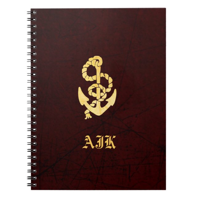 Caderno Espiral Náutico de couro riscado falso da âncora do (Frente)