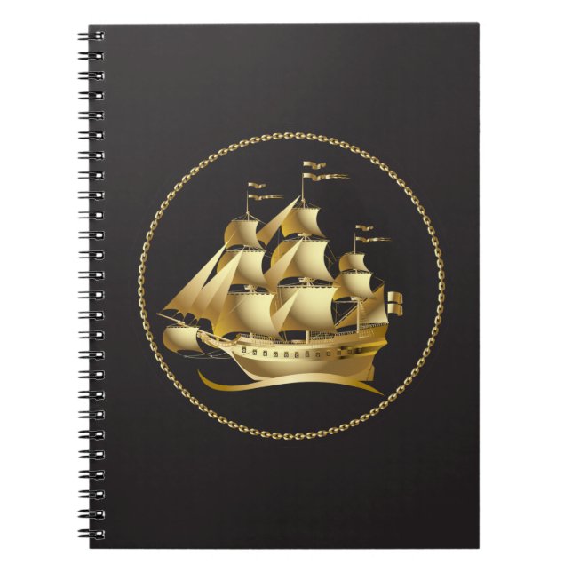 Caderno Espiral Náutico Dourado (Frente)