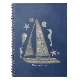 Caderno Espiral Náutico Prata Barco & Coisas de Praia Elegante Chi