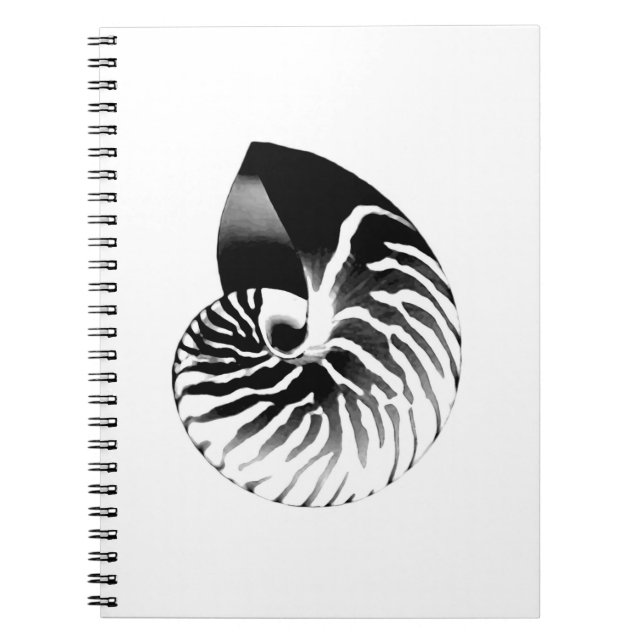 Caderno Espiral Nautilus shell - preto, cinza e branco (Frente)