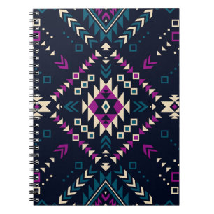 Caderno Espiral Navajo tribal escuro, geométrico de vintage.