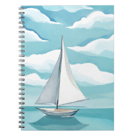 Caderno Espiral Navegação em azul | Aquarela Ondas Oceanas Aquátic