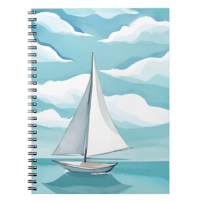 Caderno Espiral Navegação em azul | Aquarela Ondas Oceanas Aquátic (Frente)