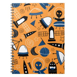 Caderno Espiral Naves espaciais alienígenas ufo fofas, planetas, g