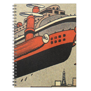 Caderno Espiral Navio de Cruzeiro de Ficção Científica Vintage Hel
