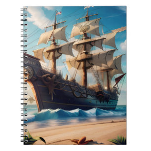 Caderno Espiral Navio de pirata de praia tropical