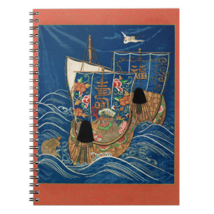 Caderno Espiral Navio do Tesouro da Sorte Japonês Vintage G.A. Aud
