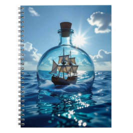 Caderno Espiral Navio em uma garrafa flutuando no oceano