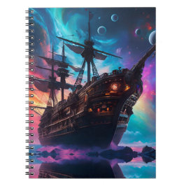 Caderno Espiral Navio Espacial Pirata Nebulosa e Luas