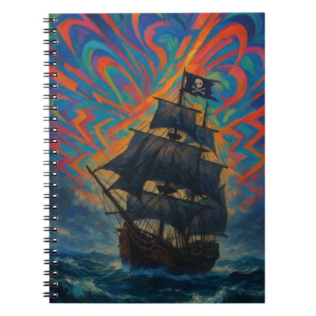 Caderno Espiral Navio Pirata No Mar Tempestade (Frente)